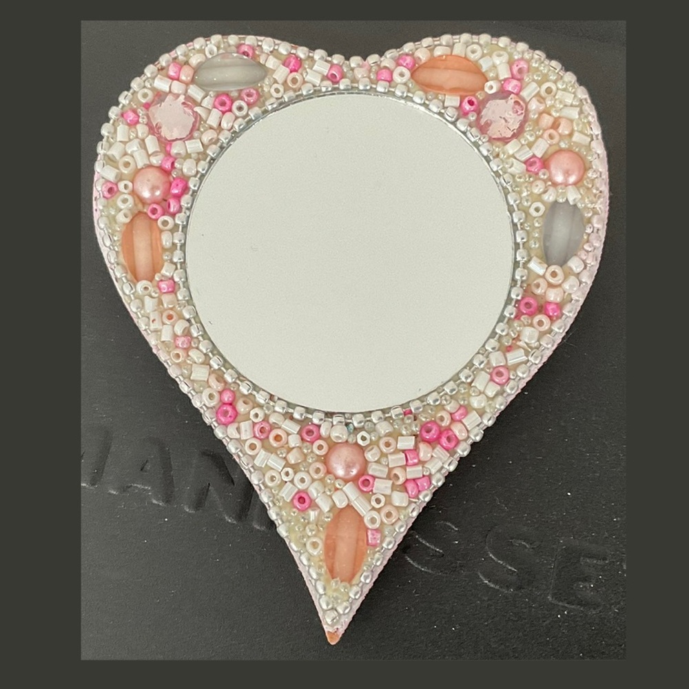 Set of 3 Heart Jewel/Bead Encrusted Mirrors - New